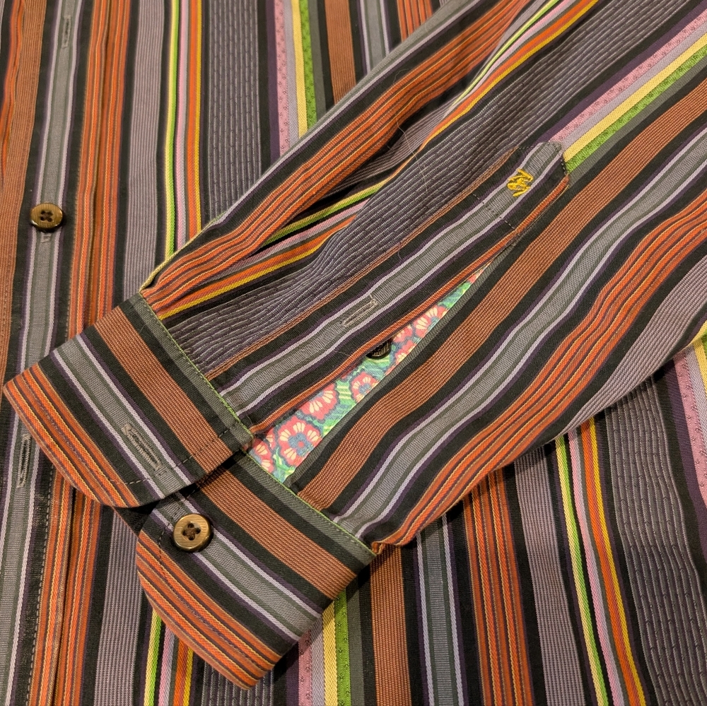 💜SOLD🤎Robert Graham Vibrant Striped Button Down Shirt - Picture 7 of 9